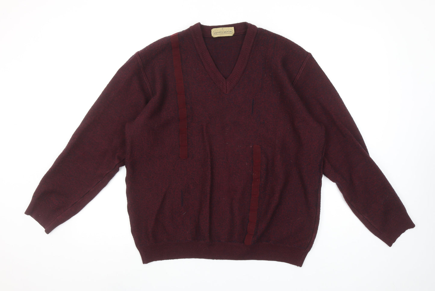 Franco Bencini Mens Red XL V-Neck Wool Blend Jumper