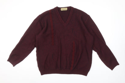 Franco Bencini Mens Red XL V-Neck Wool Blend Jumper