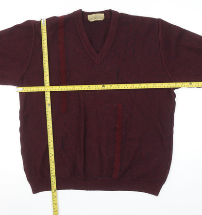 Franco Bencini Mens Red XL V-Neck Wool Blend Jumper