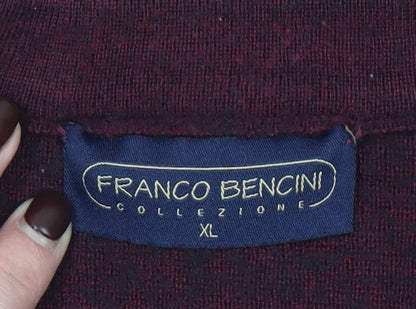 Franco Bencini Mens Red XL V-Neck Wool Blend Jumper