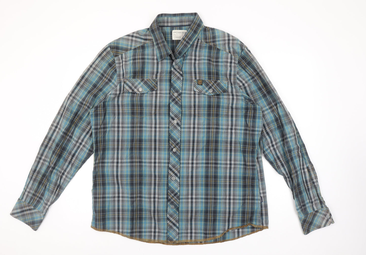 Cottonfield Men's Blue Plaid Button-Up Long Sleeve 2XL Shirt