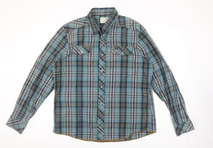 Cottonfield Men's Blue Plaid Button-Up Long Sleeve 2XL Shirt