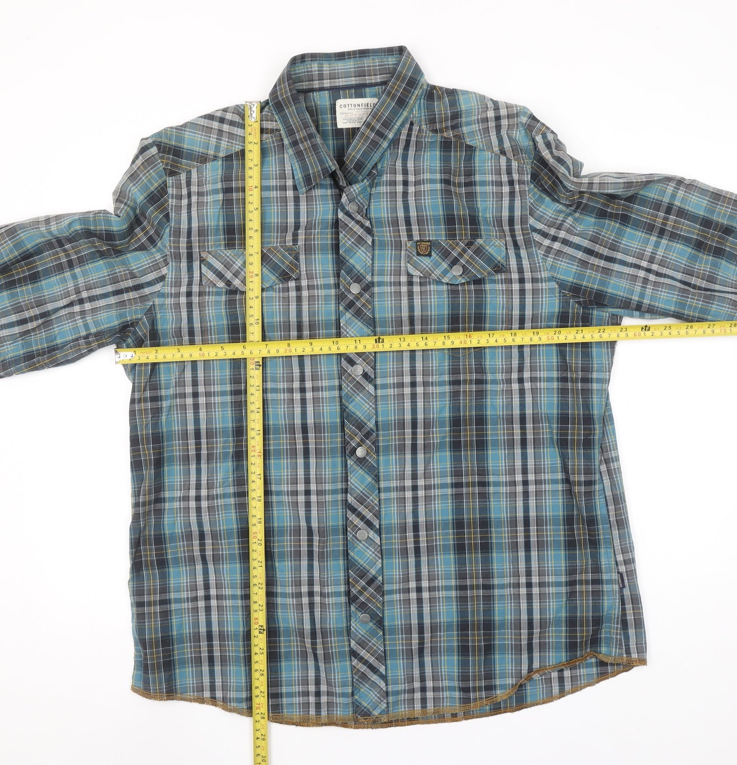 Cottonfield Men's Blue Plaid Button-Up Long Sleeve 2XL Shirt