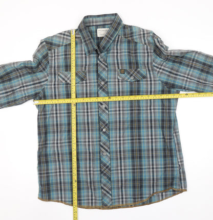 Cottonfield Men's Blue Plaid Button-Up Long Sleeve 2XL Shirt