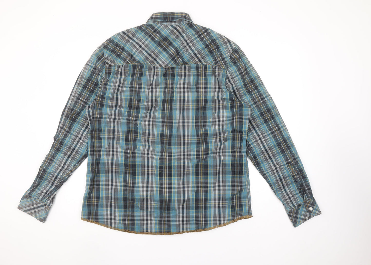 Cottonfield Men's Blue Plaid Button-Up Long Sleeve 2XL Shirt