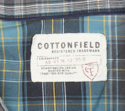 Cottonfield Men's Blue Plaid Button-Up Long Sleeve 2XL Shirt