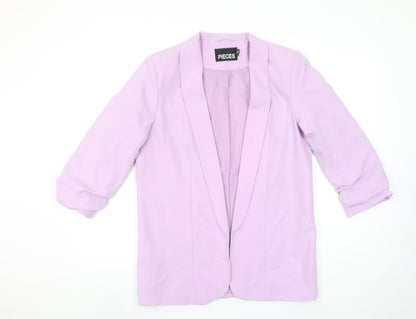 PIECES Women Purple Regular Fit 3/4 Sleeve Lined Blazer Jacket Size S