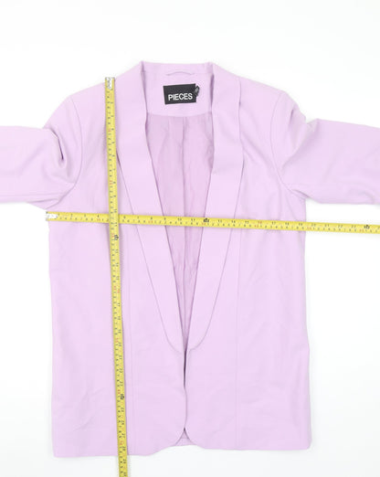 PIECES Women Purple Regular Fit 3/4 Sleeve Lined Blazer Jacket Size S