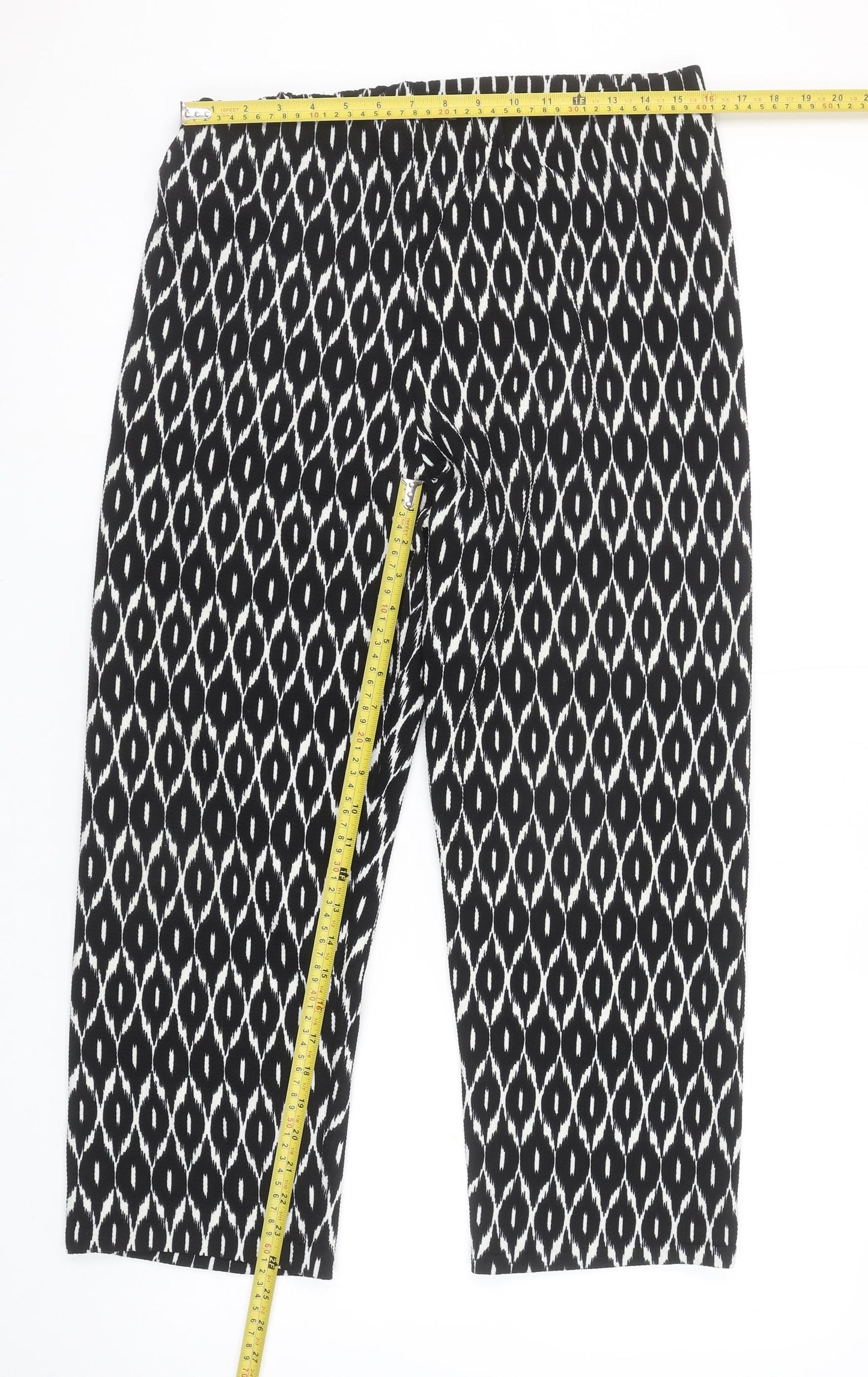 Bassini Women’s Black Geometric Cropped Trousers Size 16 Stretch Jersey