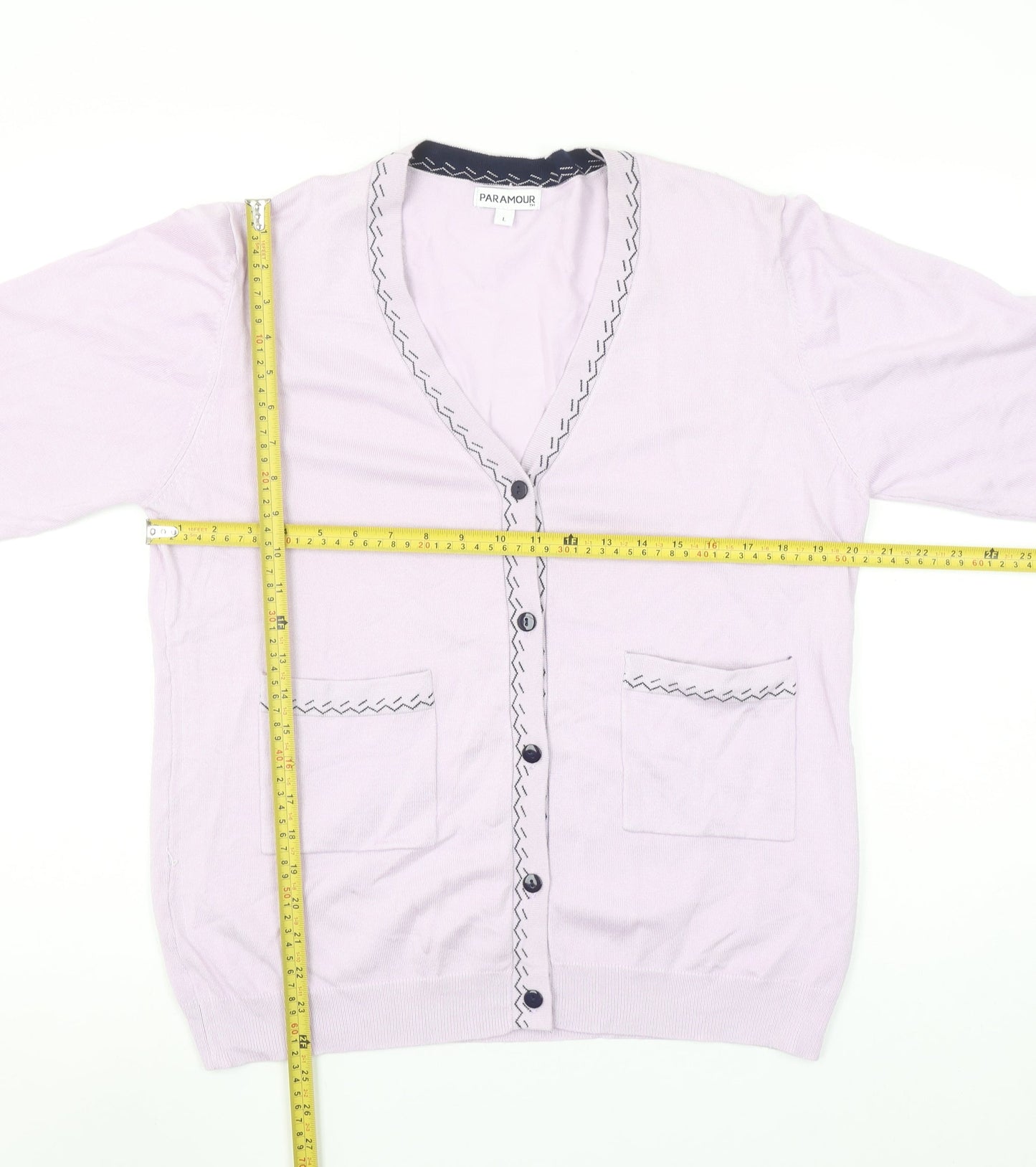 Paramour Women's Lilac Cardigan L V-Neck Button Knit Pockets