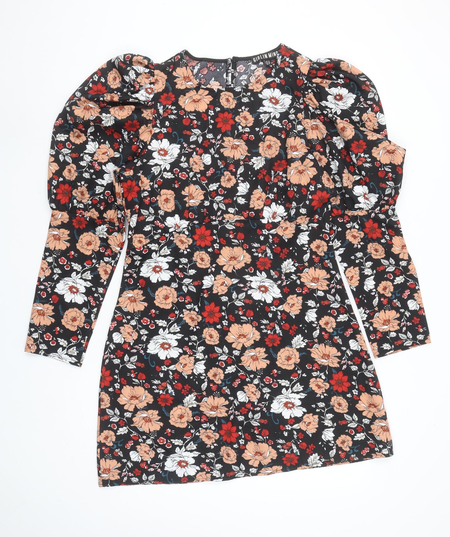 Girl In Mind Women's Black Floral Puff Sleeve Bodycon Dress UK12