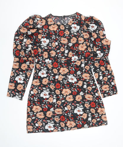 Girl In Mind Women's Black Floral Puff Sleeve Bodycon Dress UK12