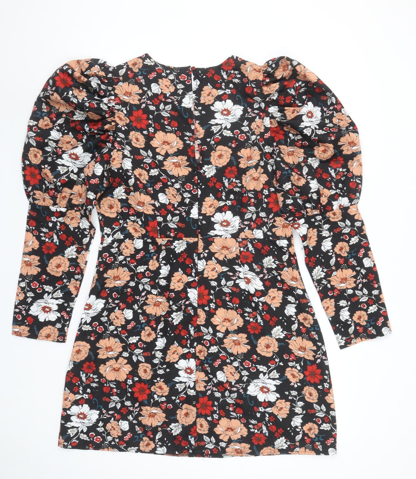 Girl In Mind Women's Black Floral Puff Sleeve Bodycon Dress UK12