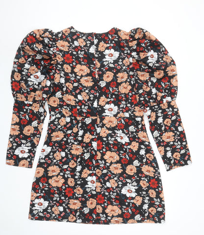 Girl In Mind Women's Black Floral Puff Sleeve Bodycon Dress UK12