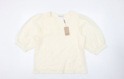 Gallery Women Ivory Lace V-Neck Puff Sleeve Blouse Size M