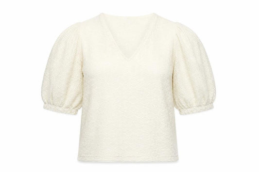Front view of Gallery Women Ivory Lace V-Neck Puff Sleeve Blouse, size M