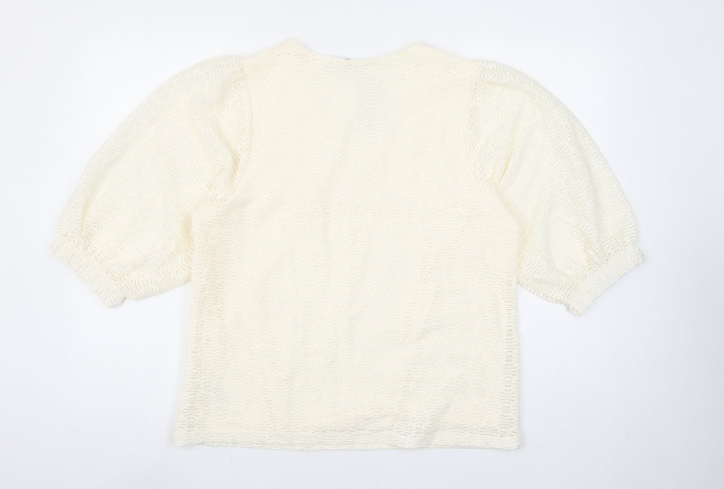 Gallery Women Ivory Lace V-Neck Puff Sleeve Blouse Size M