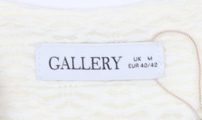 Gallery Women Ivory Lace V-Neck Puff Sleeve Blouse Size M