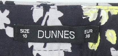 Dunnes Women Floral Print Cropped Trousers Black Yellow Size 10 Cotton Stretch