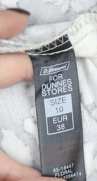 Dunnes Women Floral Print Cropped Trousers Black Yellow Size 10 Cotton Stretch