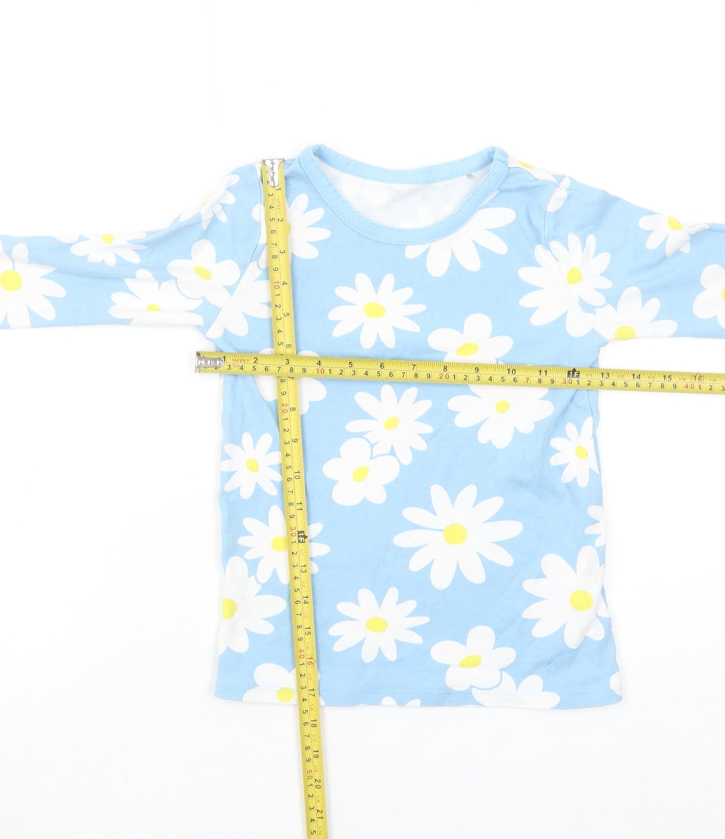 Dunnes Stores Girls Blue Daisy Floral Long Sleeve Cotton Pyjama Top 8-9 Years