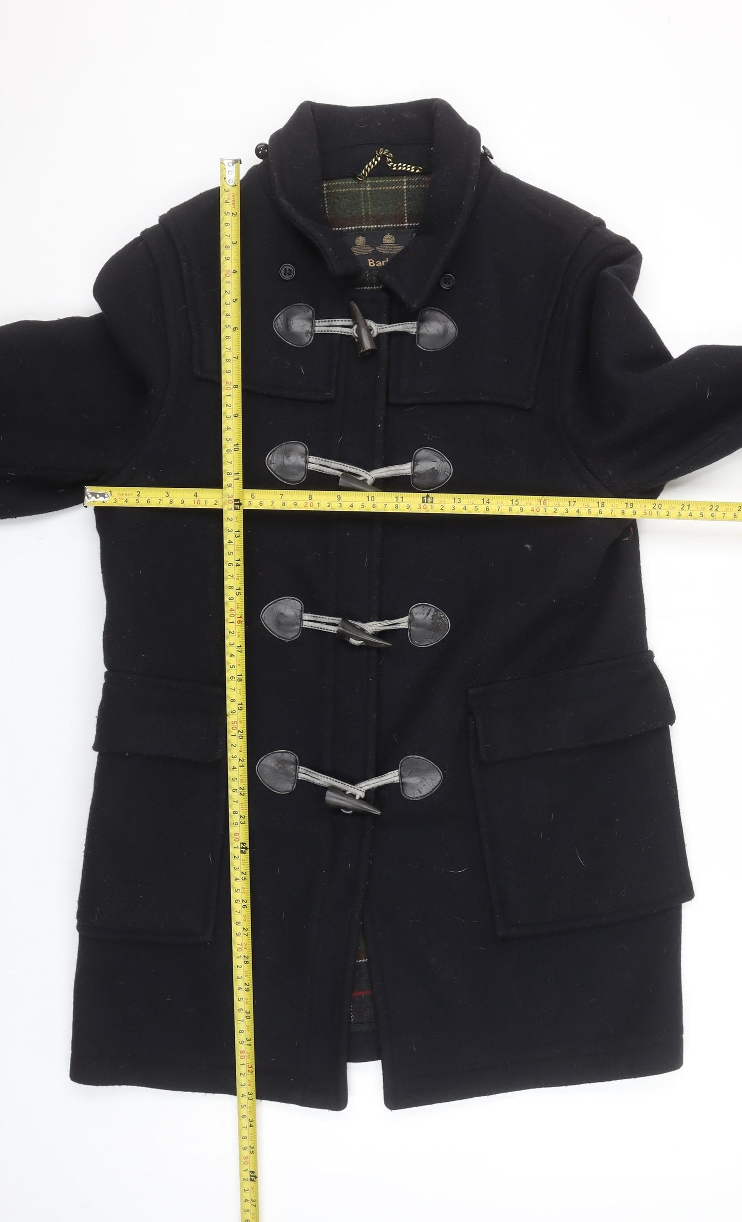 Barbour Women's Black Wool Duffle Coat UK 14 Classic Winter Style