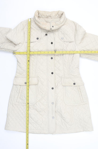 Olsen Womens Beige Quilted Mid-Length Coat Size 14