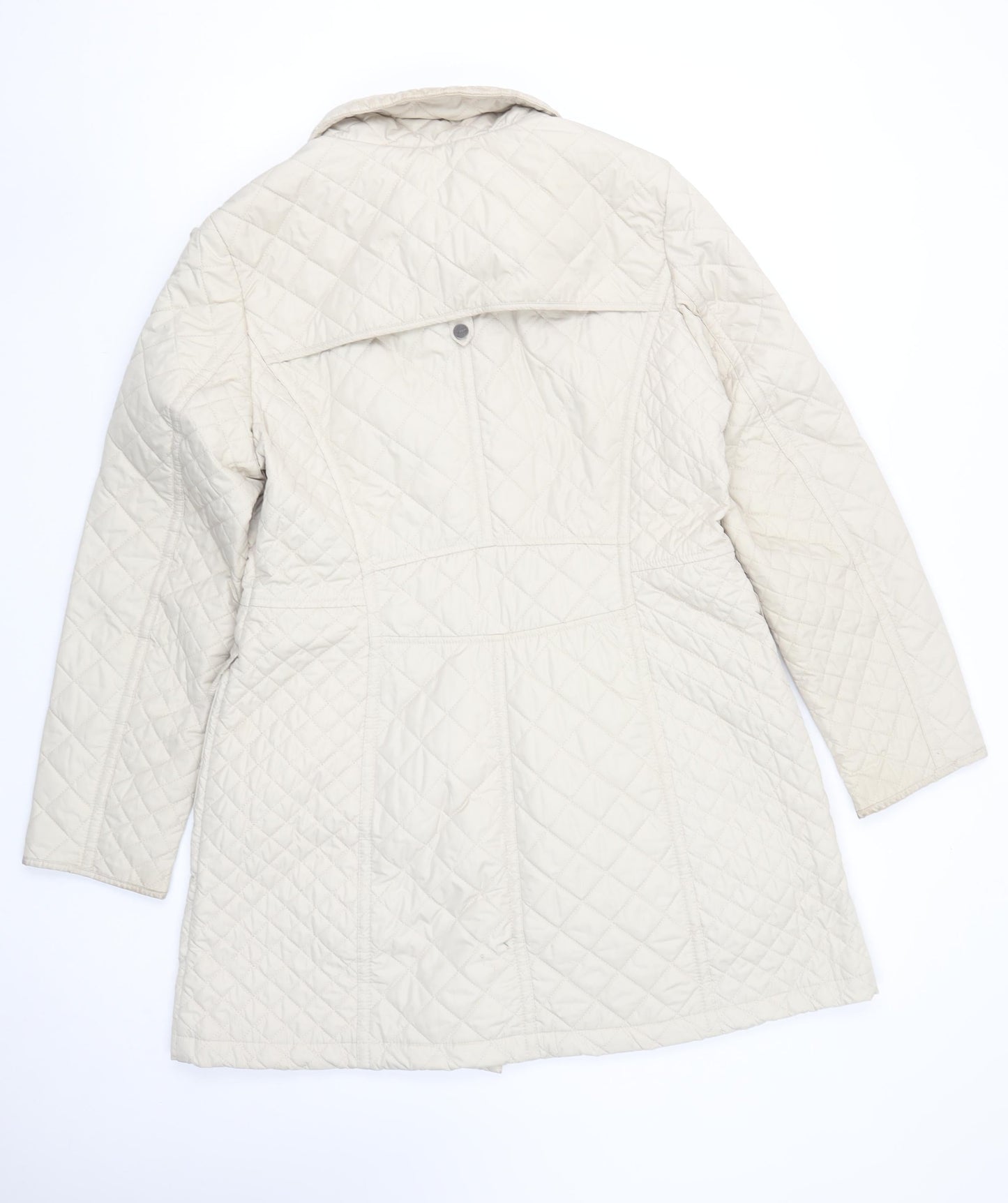 Olsen Womens Beige Quilted Mid-Length Coat Size 14