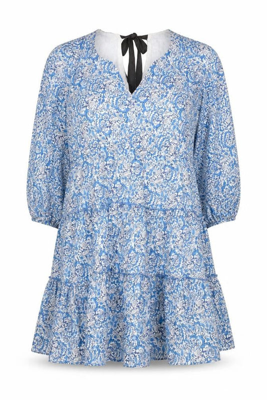 Savida Women's Blue Floral A-Line Cotton Short Dress Size 16