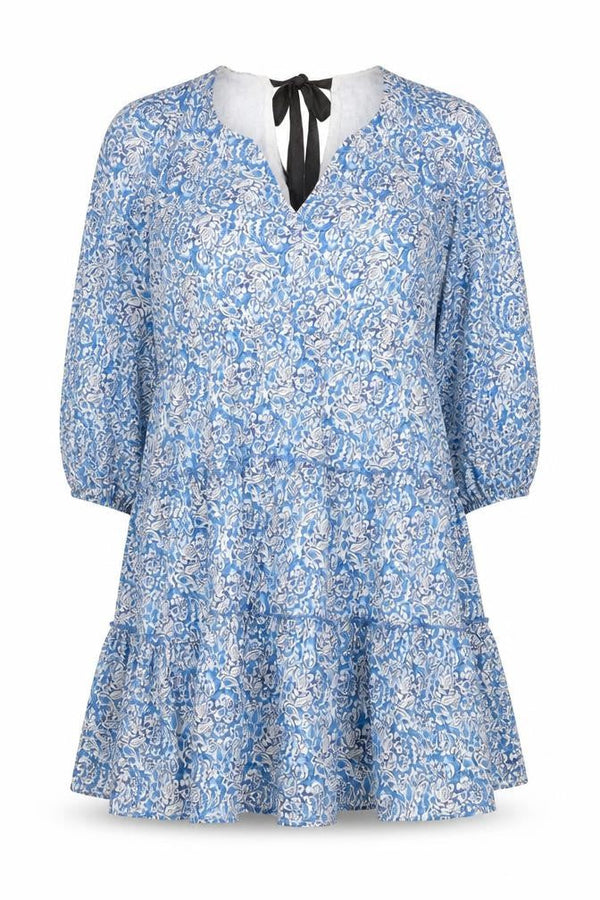 Savida Women's Blue Floral A-Line Cotton Short Dress Size 16