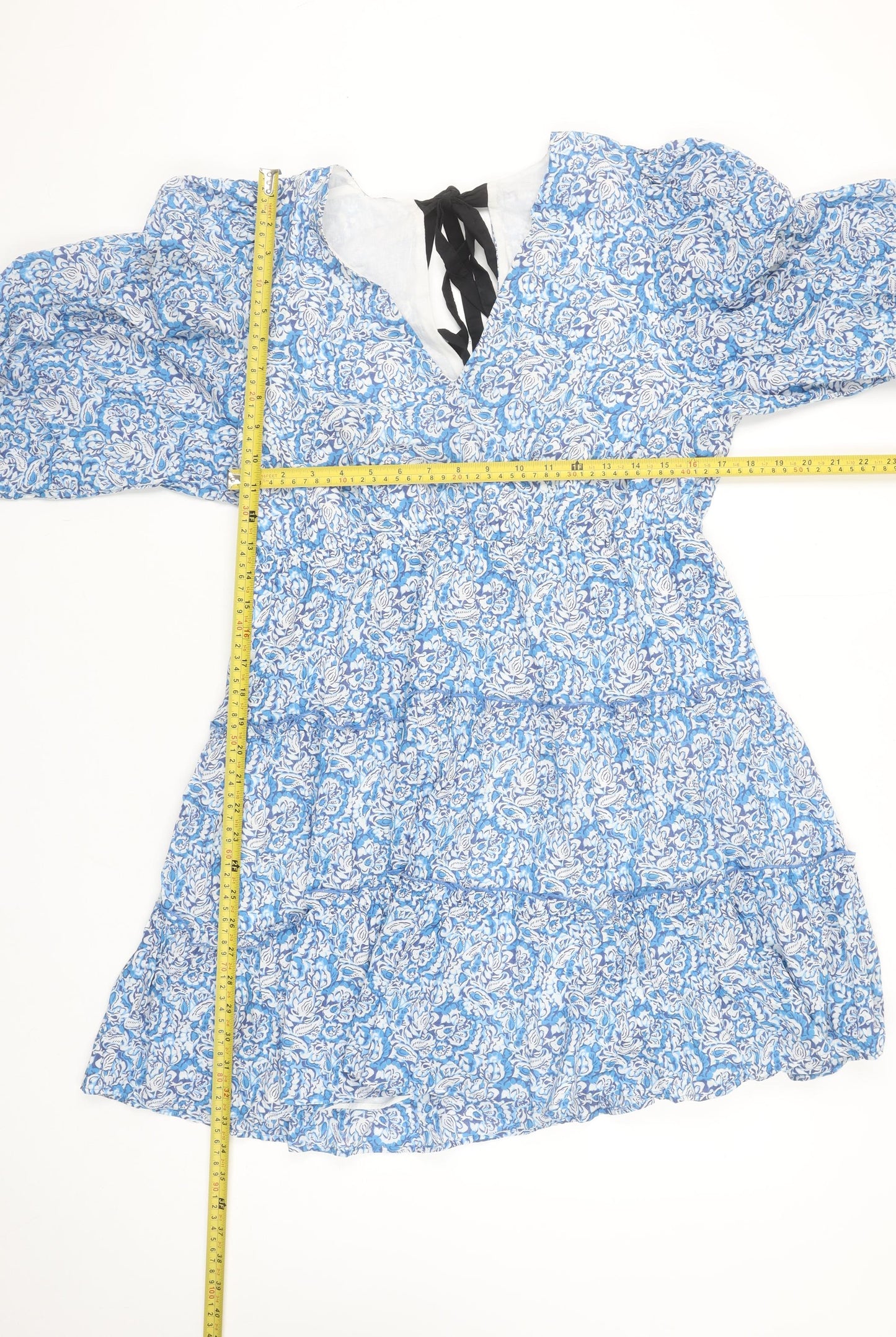 Savida Women's Blue Floral A-Line Cotton Short Dress Size 16
