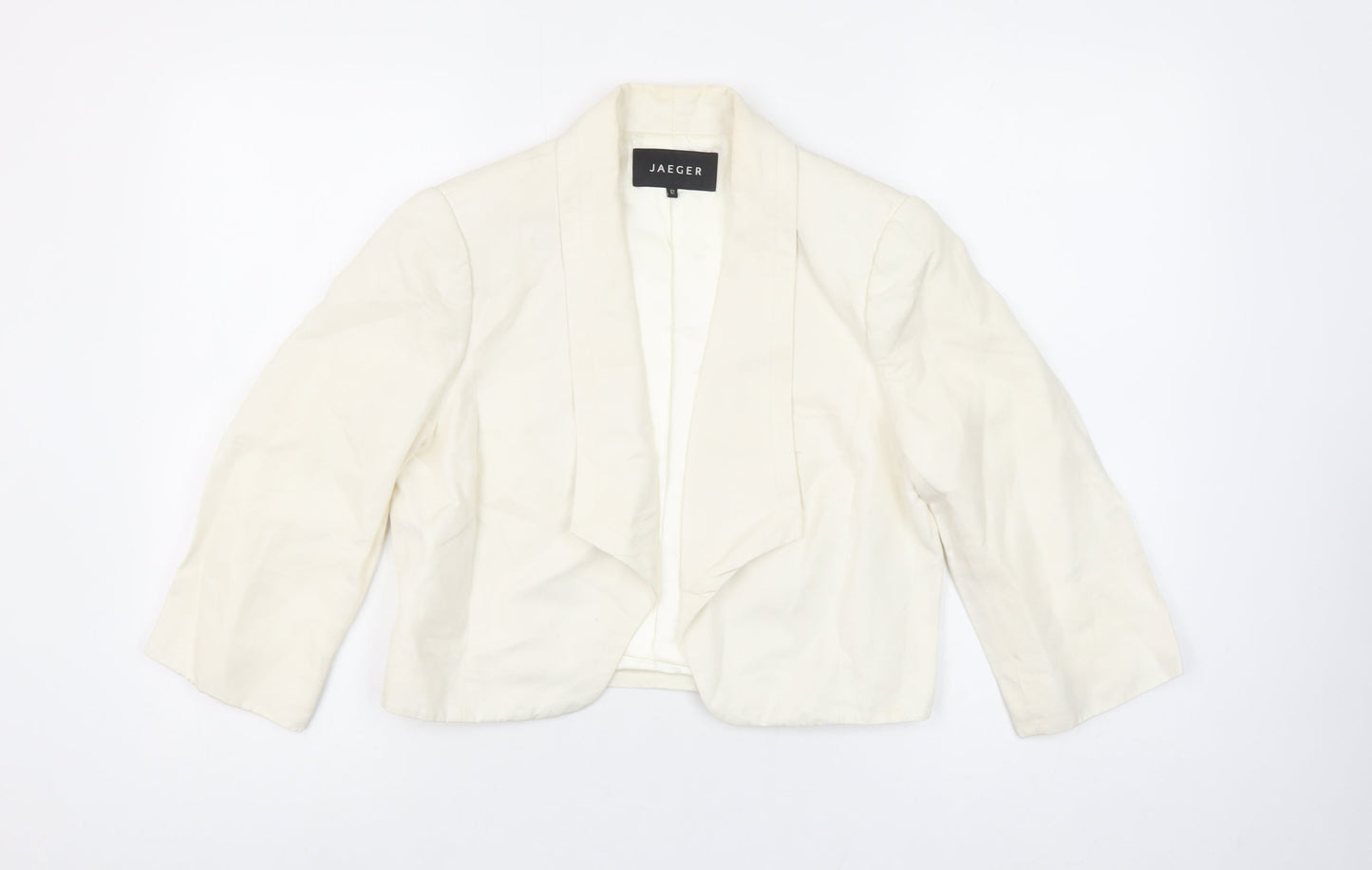 Jaeger Women Ivory Cropped Linen Silk Blazer UK 12