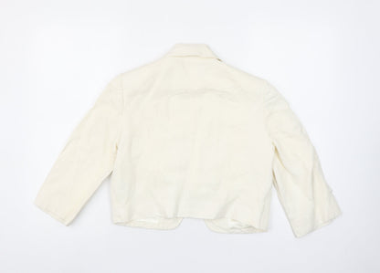 Jaeger Women Ivory Cropped Linen Silk Blazer UK 12