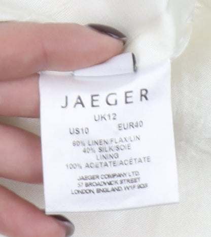 Jaeger Women Ivory Cropped Linen Silk Blazer UK 12