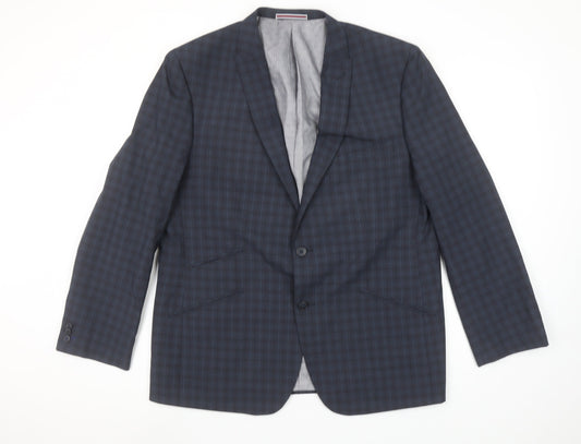 Matalan Men’s Blue Check 44 Short Regular Fit Single-Breasted Blazer