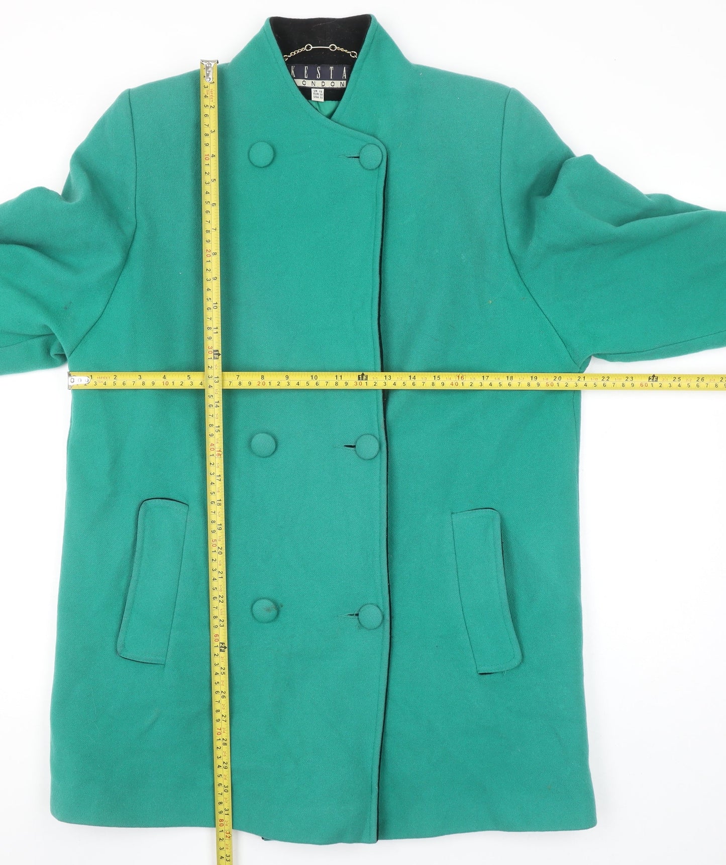 Kesta London Women's Green Wool Mid-Length Overcoat UK 12