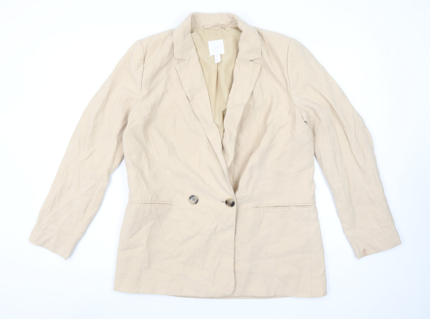 H&M Women Beige Double-Breasted Blazer UK 12 Regular Fit