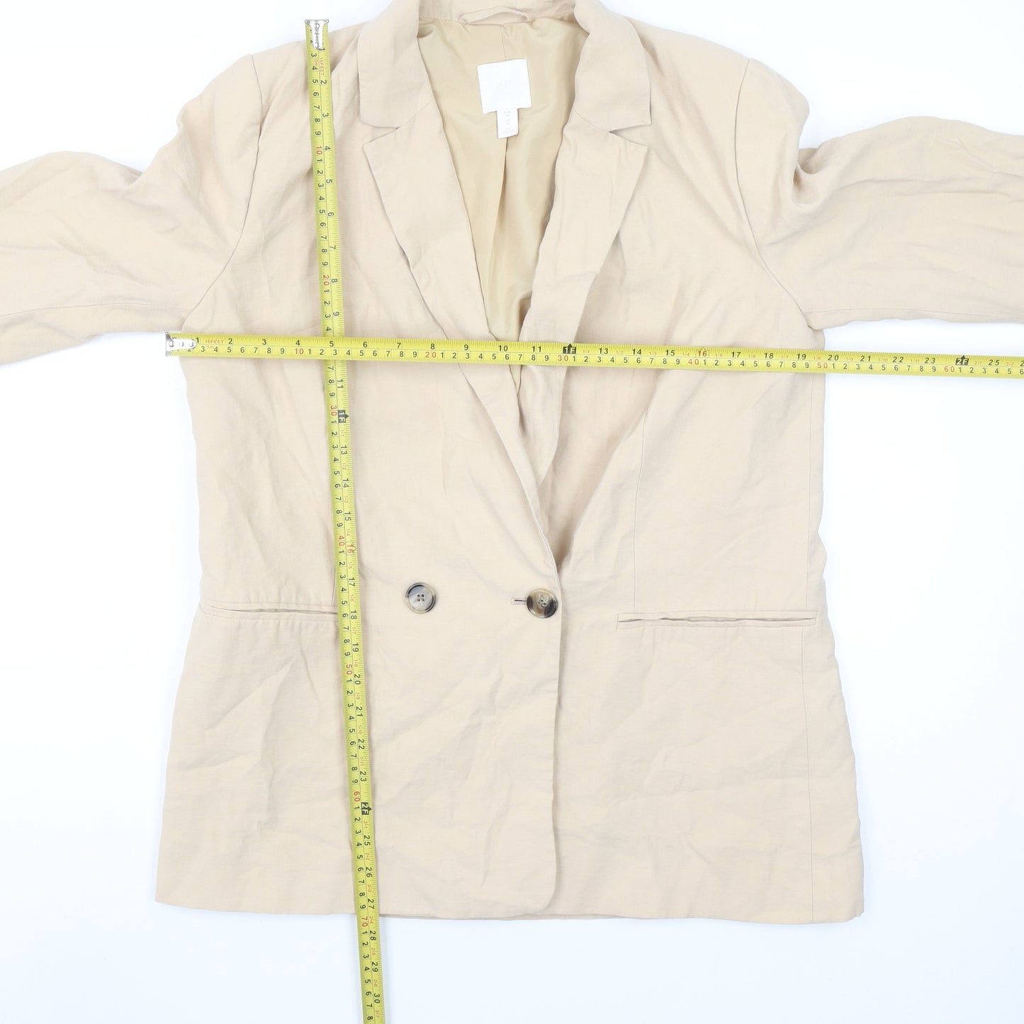 H&M Women Beige Double-Breasted Blazer UK 12 Regular Fit