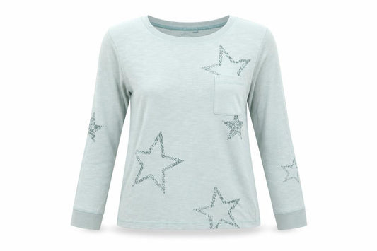 Next Women's Green Star Print Long Sleeve Cotton T-Shirt Size 8