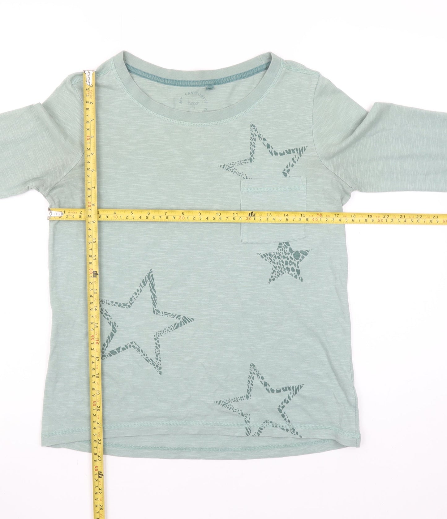 Next Women's Green Star Print Long Sleeve Cotton T-Shirt Size 8