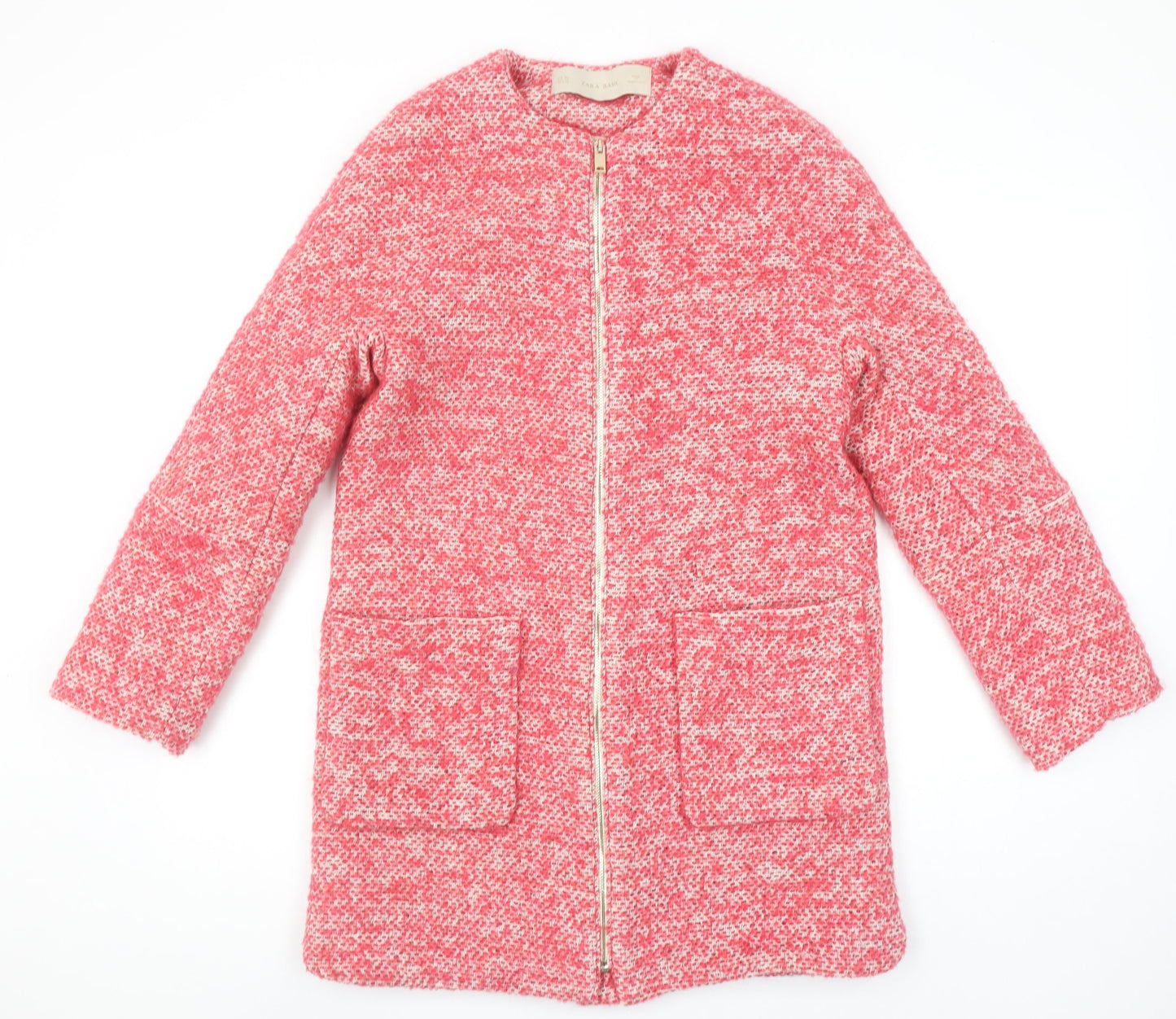 Zara Basic Women's Pink Tweed Mid-Length Zip Coat Size 14