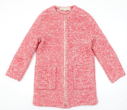 Zara Basic Women's Pink Tweed Mid-Length Zip Coat Size 14