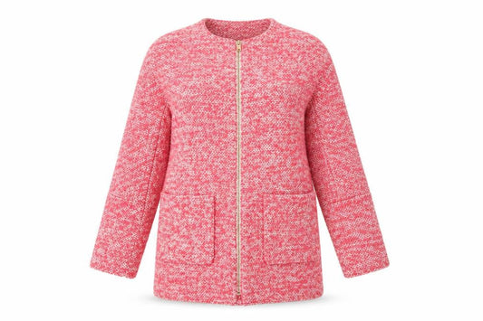 Zara Basic Women's Pink Tweed Mid-Length Zip Coat Size 14