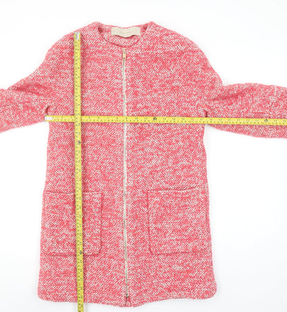 Zara Basic Women's Pink Tweed Mid-Length Zip Coat Size 14