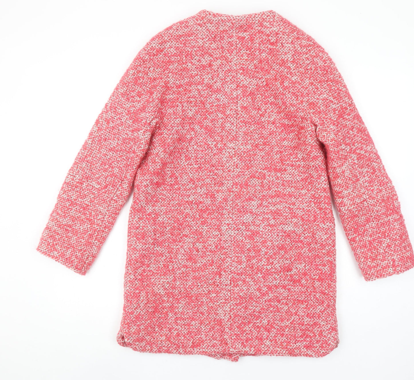 Zara Basic Women's Pink Tweed Mid-Length Zip Coat Size 14