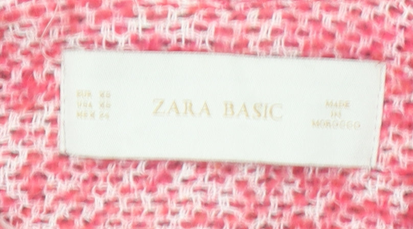 Zara Basic Women's Pink Tweed Mid-Length Zip Coat Size 14