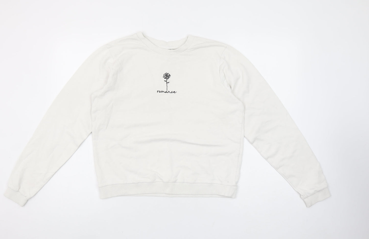 ASOS Women’s White Pullover Sweatshirt UK 8 Crew Neck Cotton ‘Romance’ Print