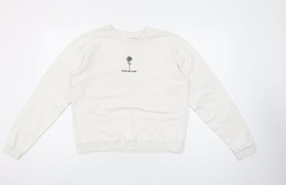 ASOS Women’s White Pullover Sweatshirt UK 8 Crew Neck Cotton ‘Romance’ Print