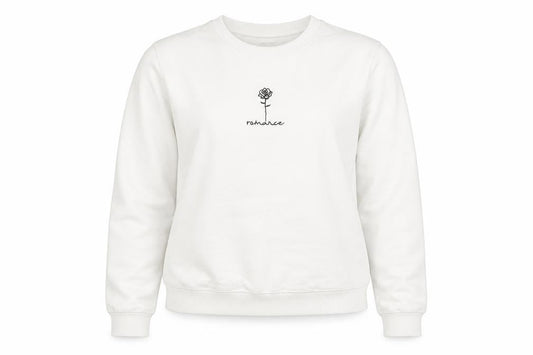 Front view of ASOS Women’s White Pullover Sweatshirt UK 8 Crew Neck Cotton ‘Romance’ Print
