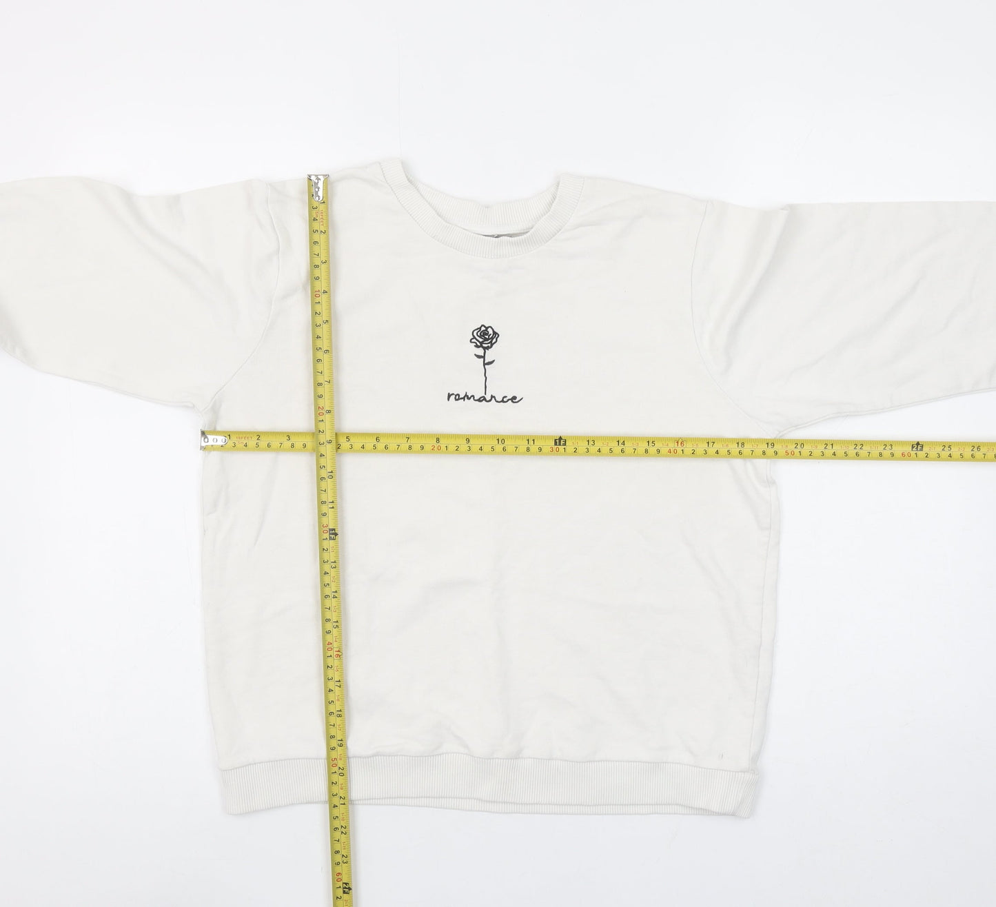 ASOS Women’s White Pullover Sweatshirt UK 8 Crew Neck Cotton ‘Romance’ Print